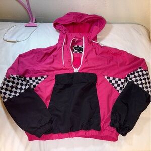 Rue21 Vibrant Pink and Black Checkered Utility Jacket